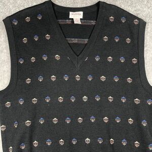 VTG Windridge Vest Mens XL Black Wool Acrylic Geometric Sweater‎ Knitwear